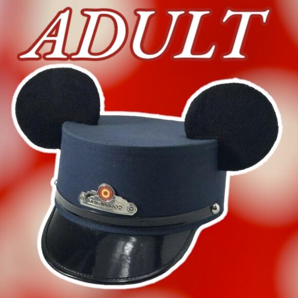 NWT Rare Disney Mickey Mouse Ears Conductor Hat Red Car Trolley Adult AKA Large - Picture 1 of 2